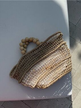 Poolside - The Comporta Tote Straw with Wooden Bead Handle - Natural